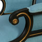 PAIR OF JULIAN CHICHESTER REGENCY STYLE EBONIZED ARM CHAIRS UPHOLSTERED IN RAW BLUE SILK