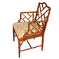 CHINESE CHIPPENDALE SINGLE BAMBOO CHAIR WITH LATTICE BACK AND LES TOUCHES FABRIC SEAT
