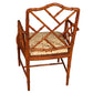 CHINESE CHIPPENDALE SINGLE BAMBOO CHAIR WITH LATTICE BACK AND LES TOUCHES FABRIC SEAT