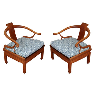 PAIR OF TEAKWOOD ASIAN VINTAGE ARM HORSESHOE CHAIRS