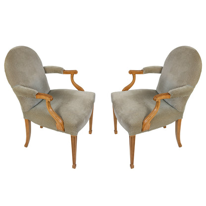 PAIR OF ROSE TARLOW STYLE UPHOLSTERED ROUND BACK ARMCHAIRS