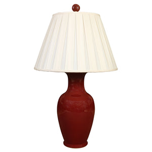 PAIR OF RED GLAZED CERAMIC MID CENTURY LAMPS WITH SHADES