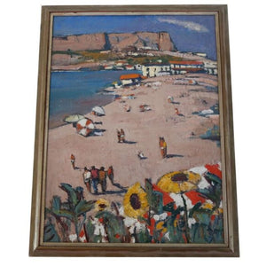 MID CENTURY BEACH LANDSCAPE OIL ON BOARD, 1967