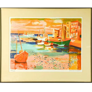 SIGNED AND FRAMED HARBOR SCENE GEORGES LAMBERT