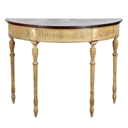 ADAM STYLE CARVED AND PAINTED DEMI LUNE CONSOLE WITH GILT DETAIL