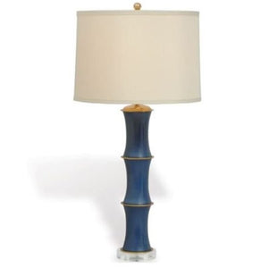 NAVY PORCELAIN LAMP WITH BRASS DETAIL & LUCITE BASE