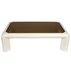 KARL SPRINGER STYLE WHITE TEXTURED COFFEE TABLE WITH BRASS TRIM