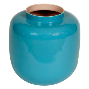 LARGE BLUE VASE WITH SHELL PINK INTERIOR