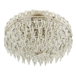 LARGE DECO NICKEL AND CRYSTAL FLUSH MOUNT