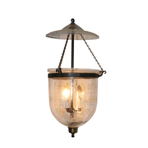 LARGE ETCHED BELL LANTERN WITH CANOPY AND CHAIN