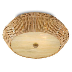 LARGE RATTAN FLUSH MOUNT FIXTURE