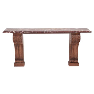 LOUIS XV STYLE MARBLE TOP CONSOLE WITH CARVED OAK BASE