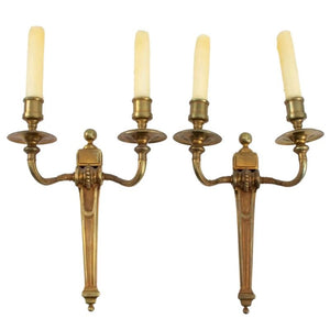 PAIR DOUBLE ARM GILT BRONZE VINTAGE NEOCLASSICAL SCONCES