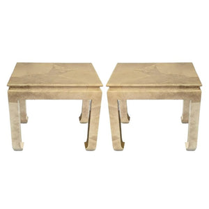 PAIR OF GOAT SKIN KARL SPRINGER STYLE SIDE TABLES