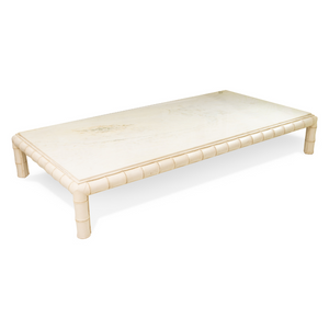 MONUMENTAL FAUX BAMBOO HOLLYWOOD REGENCY MARBLE TOP COFFEE TABLE