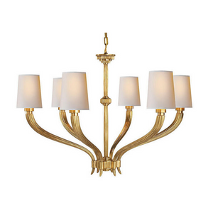 BRASS RUHLMAN STYLE SIX ARM CHANDELIER