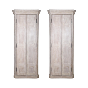 PAIR OF CONTEMPORARY WASHED CARVED TWO DOOR PANELED CABINETS