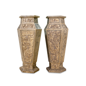 PAIR OF MONUMENTAL OVERSIZED BONE PEDESTALS WITH INTRICATE DETAIL DESIGN