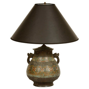 LARGE ANTIQUE CHINESE CHAMPLEVE LAMP