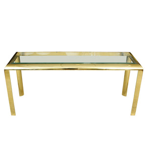 MODERN GOLD TONE AND GLASS VINTAGE CONSOLE TABLE