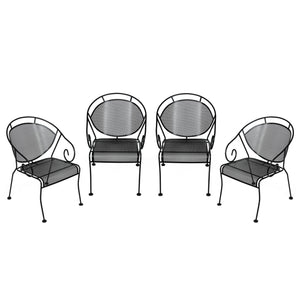 SET OF FOUR WOODARD SCROLL IRON OUTDOOR ARMCHAIRS