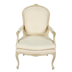 PAIR OF IVORY PAINTED AND CARVED FRENCH ARM CHAIRS