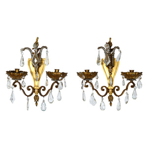 PAIR OF JANSEN STYLE BRONZE SCONCES WITH PRISMS