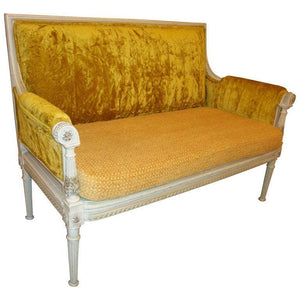 JANSEN STYLE SETTEE WITH PAINTED FINISH AND YELLOW VELVET