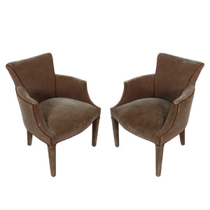 PAIR OF DONGHIA STYLE CHOCOLATE MOHAIR ARM CHAIRS