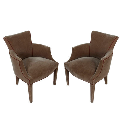 PAIR OF DONGHIA STYLE CHOCOLATE MOHAIR ARM CHAIRS