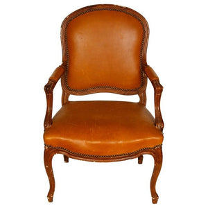 PAIR OF FRENCH LOUIS XV STYLE LEATHER ARMCHAIRS