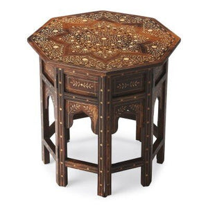 A MOROCCAN OCTAGONAL SIDE TABLE OF WOOD AND BONE INLAY