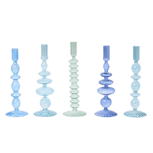 SHADES OF BLUE HANDBLOWN GLASS CANDLESTICK