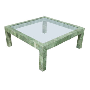 MID CENTURY MODERN SCULPTURAL GREEN AND GLASS COFFEE TABLE