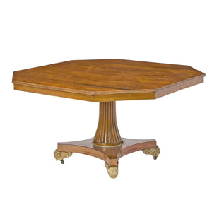 OCTAGONAL ROSEWOOD DINING TABLE WITH GILT AND LEAVES