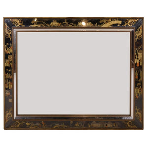 BLACK EGLOMISE MIRROR WITH ASIAN DESIGNS