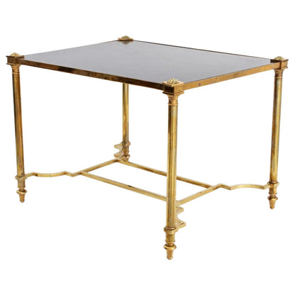 MAISON JANSEN BRASS SIDE TABLE WITH GILT AND EBONIZED TOP