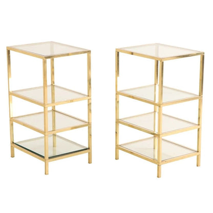 PAIR OF MID CENTURY BRASS AND GLASS FOUR TIER ETAGERES