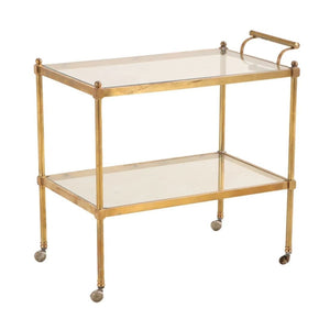 REGENCY STYLE MID CENTURY BRASS AND GLASS BAR CART