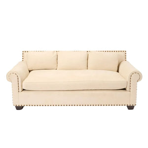 ROLL ARM CREAM SOFA WITH LARGE NAIL HEAD TRIM