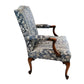 GEORGE III MAHOGANY ARMCHAIR IN CHINOISERIE BLUE DAMASK FABRIC