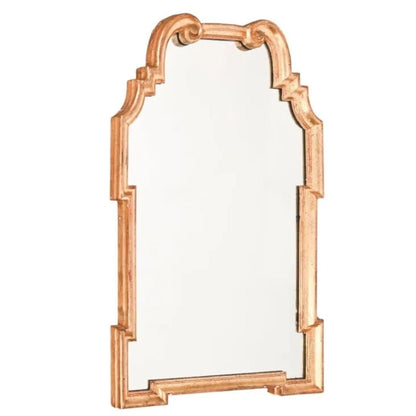 HAND CARVED GILT ARCHED MIRROR WITH SCROLL DETAIL