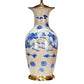CHINESE PORCELAIN LAMP WITH BLUE DRAGON AND FLORAL MOTIF