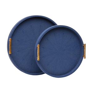 SET OF 2 NAVY FAUX SHAGREEN ROUND TRAYS