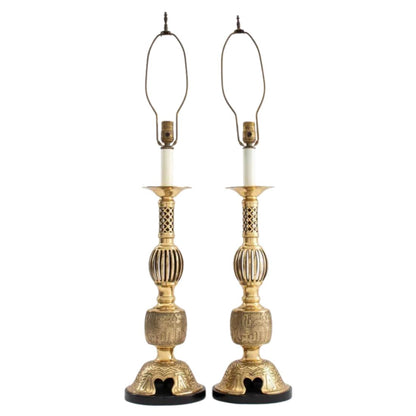 PAIR TALL BRASS ASIAN STYLE LAMPS