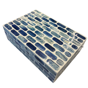 BLUE & IVORY BONE INLAY PATTERNED BRICK BOX