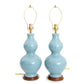 PAIR DOUBLE GOURD SPITZMILLER STYLE ROBINS EGG BLUE LAMPS