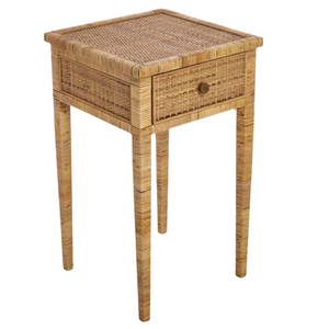 PETITE RATTAN SIDE TABLE WITH DRAWER