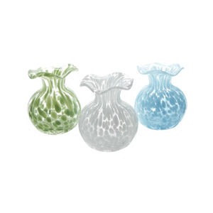 ASSORTED COLOR SPOTTED HAND BLOWN GLASS VASE