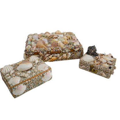 VINTAGE SET OF 3 SHELL BOXES IN THE STYLE OF ANTHONY REDMILE